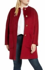 New Fleurette Collarless Wool Car Coat In Red Size Size 22w #c1830
