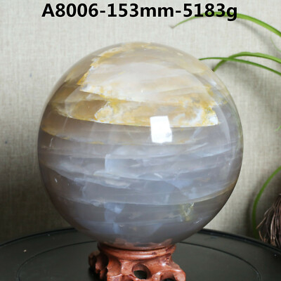A8006-153mm-5183g Natural white crystal yellow mica crystal ball specimen cured