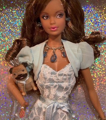 Barbie African-American birthstone beauties collection miss aquamarine w Pug  