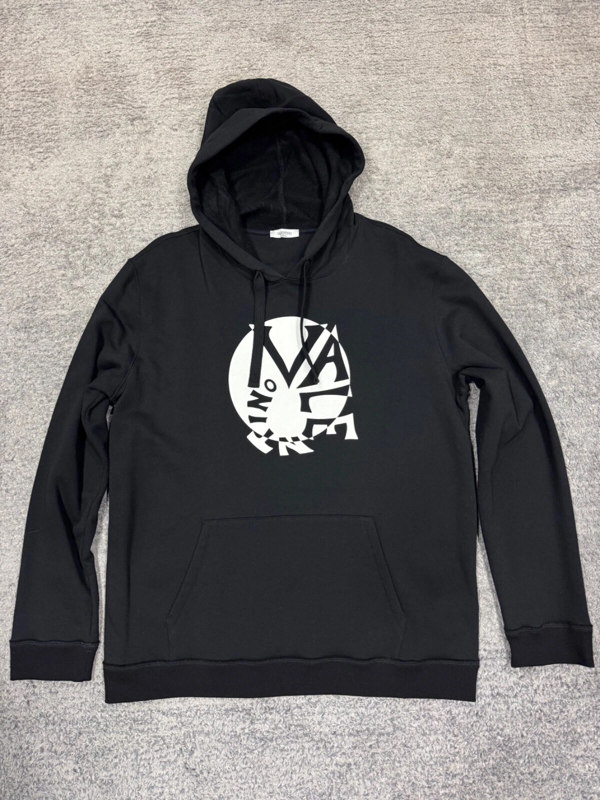 Felpa con cappuccio Valentino Garavani nera bianca stampa logo cerchio cotone L Large