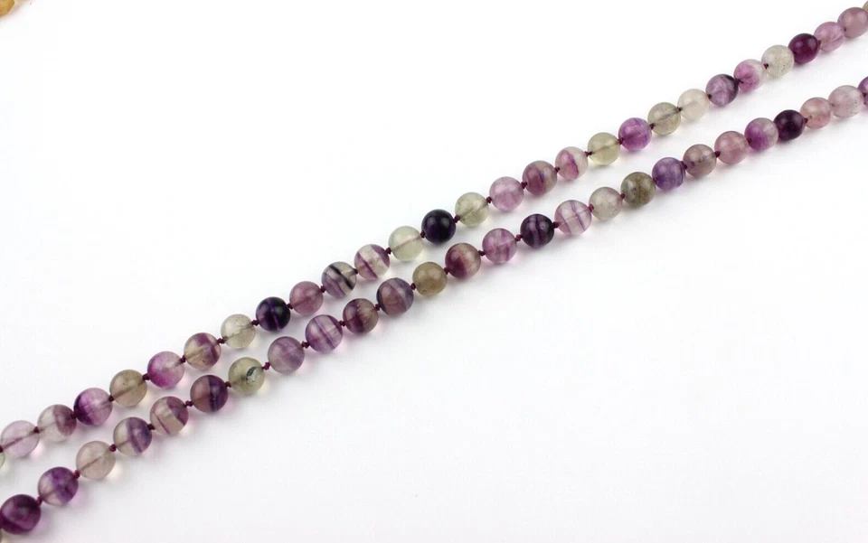 Fluorite Collana Preziose Multicolore Annodate 925 Argento Chiusura ca.76 CM - Immagine 3 di 4