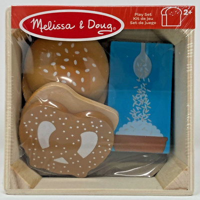 Melissa & Doug Food Group Play Set Wooden Rice Bread Buns Pretzel Toddlers