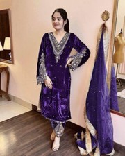 PURPLE HEAVY VISCOSE VELVET PALAZZO SUIT WITH DUPATTA FOR RECEPTION  PARTY