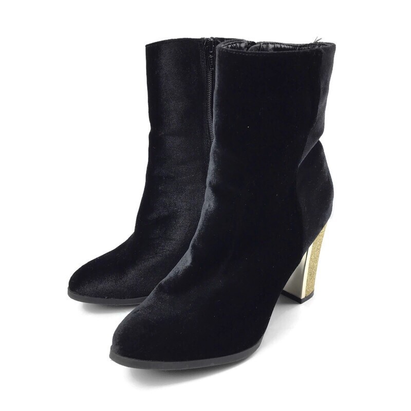 CATO Black Velvet Boots Booties Womens 7 M Gold Glitt… Gem
