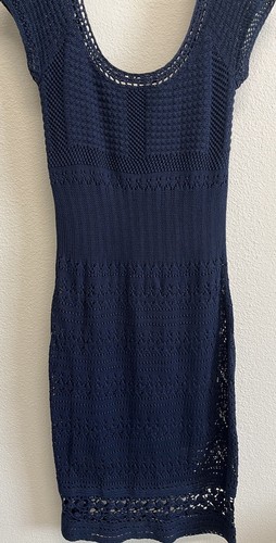 Banana Republic Women's Navy Blue Crochet Midi Dress Size L Y2K - Picture 6 of 12