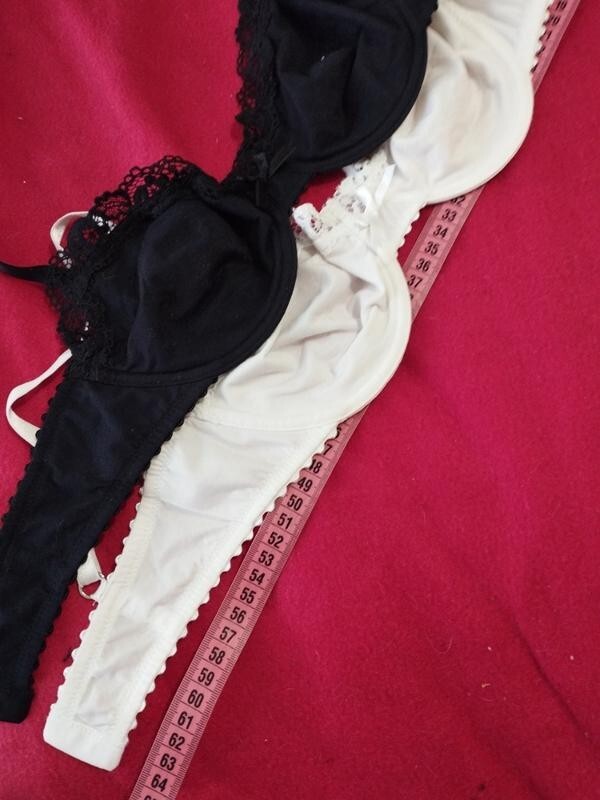 Hanro luxury bra set black and white cotton Bland underwire soft cup Size 32 B