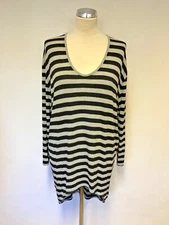 POSTCARD BLACK & GREY STRIPE LONG SLEEVE TUNIC TOP SIZE 1 UK 14/16