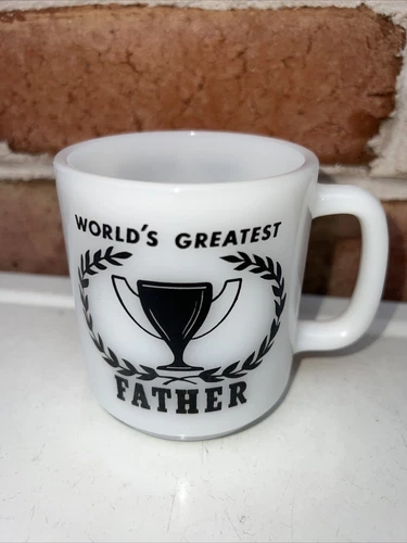 Vintage Glasbake Milk Glass Coffee Tea Mug Cup World’s Greatest Father Very