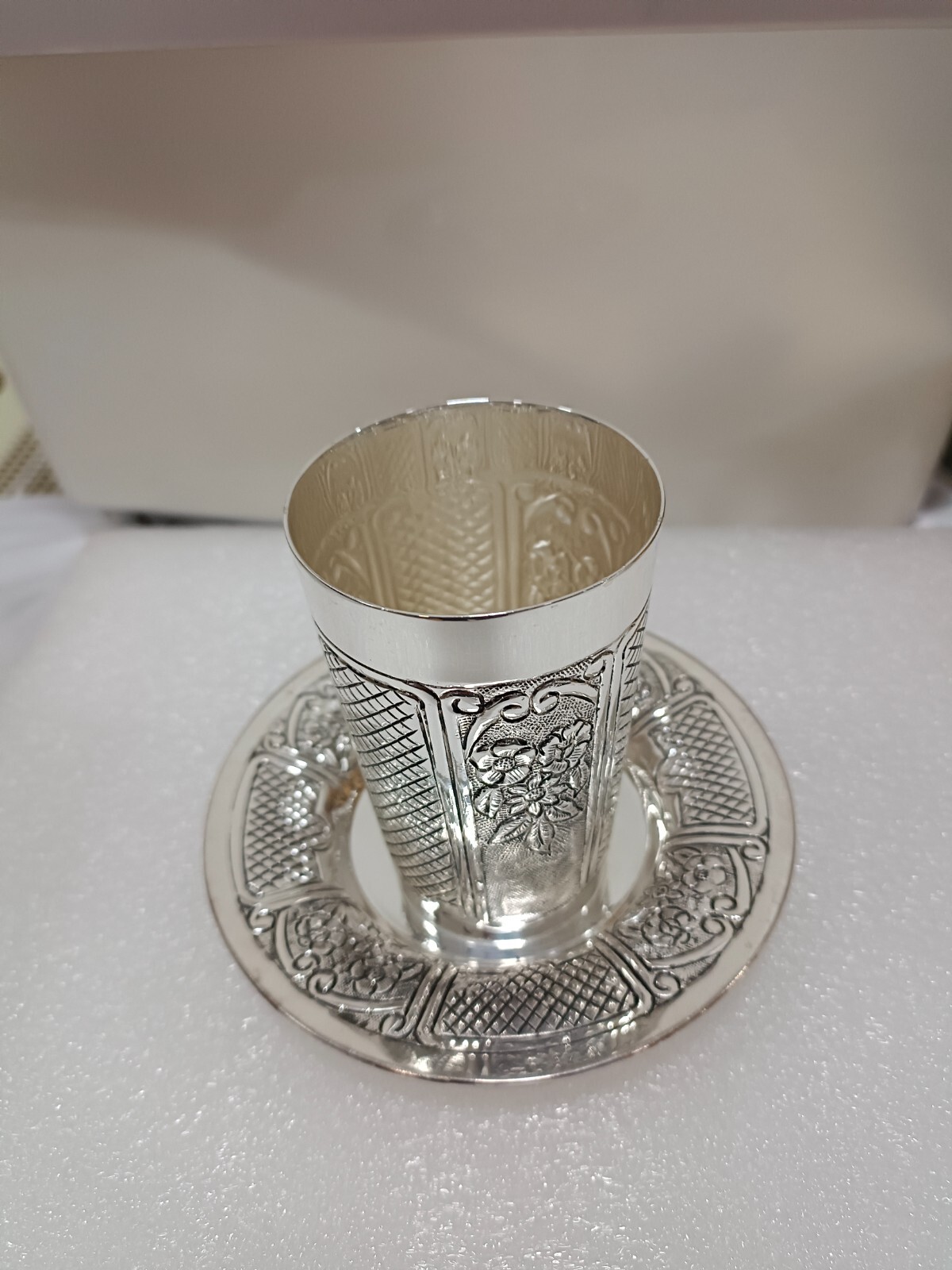 Plate and Kiddush Cup Set Premium Kiddush Wine Cup and Saucer for Shabbat