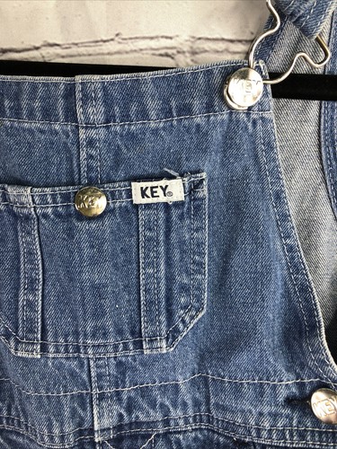Kids Boy Girl Child KEY Denim Bib Overalls Sz 4 Blue 100% Cotton Farm Ranch EUC - Picture 2 of 6