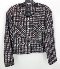 Bagatelle Blazer Womens Medium Black Tweed Pearl Button Old Money Cropped Jacket