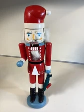 Vintage Santa Nutcracker with Movable Arms 14" Red White Blue Christmas Decor