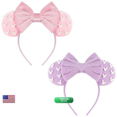 DRESHOW Mouse Ears Women Pearl Hairbands Bow Head Bands Velvet Head Band