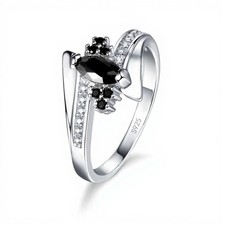 925 Sterling Silver Black Onyx CZ Ring Engagement Wedding Jewelry For Women 7-9