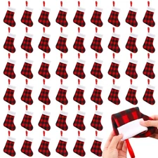 BBTO 48 Pieces Plush Cuff Christmas Mini Stockings 7 Inch Buffalo Plaid Hangi...