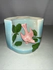 Vintage Shawnee Blue Bird Corner Wall Pocket Vase Pink Blue Foilage Planter MCM