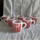 Vintage Hazel Atlas Red Candy Striped White Milk Glass Mugs MCM Set of 6