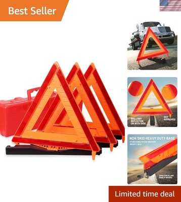 3 Pack Warning Triangle DOT Approved Identical to  FMVSS 571 125 Reflective W...