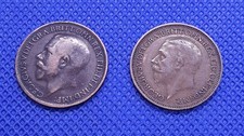 LOT of 2x GEORGE V FARTHING coins 1916 1931 KM808.1 KM825  FREE P&P