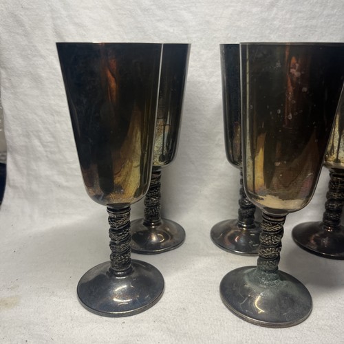 Lot Of 6 Vintage Angulo Made In Spain Grapevine Silver Plate 6.5” Wine Goblets - Picture 3 of 8