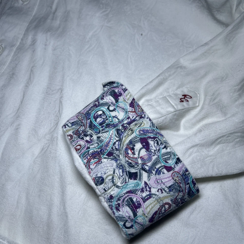 Robert Graham 4XL Embossed Paisley Dress Shirt Contrast Flip Cuff & Collar White - Image 3 of 4
