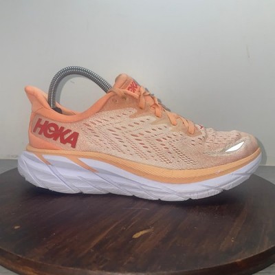 Hoka One One Clifton 8 Womens 8 B Orange White Running Walking Shoes Sneakers