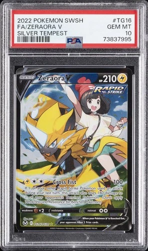 2022 POKEMON SWORD & SHIELD SILVER TEMPEST #TG16 FULL ART/ZERAORA V PSA 10