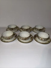6 Noritake GOLD CHRISTMAS BALL  FLAT CUPS AND SAUCERS 16034 Green Mark