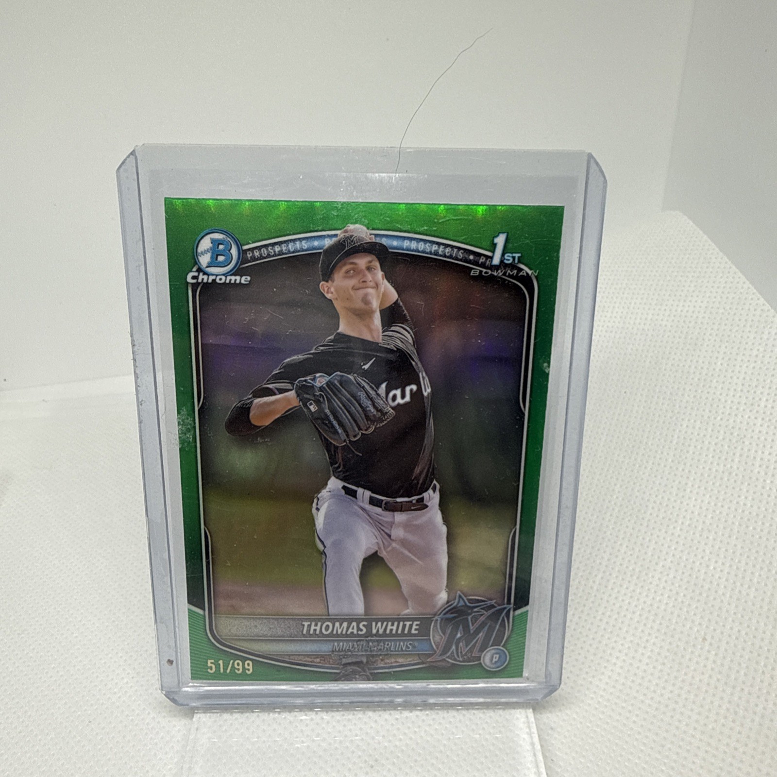 Thomas White 2025 1st Bowman Chrome Miami Marlins RC Top Prospect True Green /99