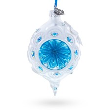 Vintage Style White and Blue Reflector Pointed Teardrop Finial Glass Ornament
