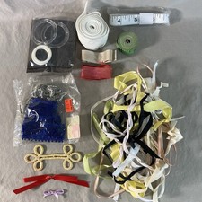 VINTAGE Lot of Many RIBBONS, APPLIQUES, BOWS, TAPE MEASURES, PLASTIC RINGS