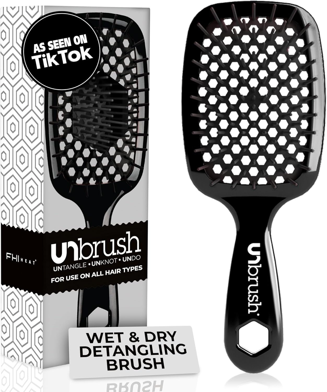 HEAT Unbrush Wet & Dry Vented Detangling Hair Brush, Black