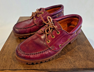 Timberland Heritage 3-Eye Classic Lug Boat Shoes Men's size 9 M Burgundy 50000