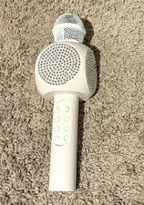 White Bluetooth Handheld Cordless Karaoke Microphone w/ Built-In Speaker, LED