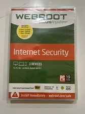 New Webroot Secure Anywhere Internet Security w/ Antivirus Windows 10, 3 Devices