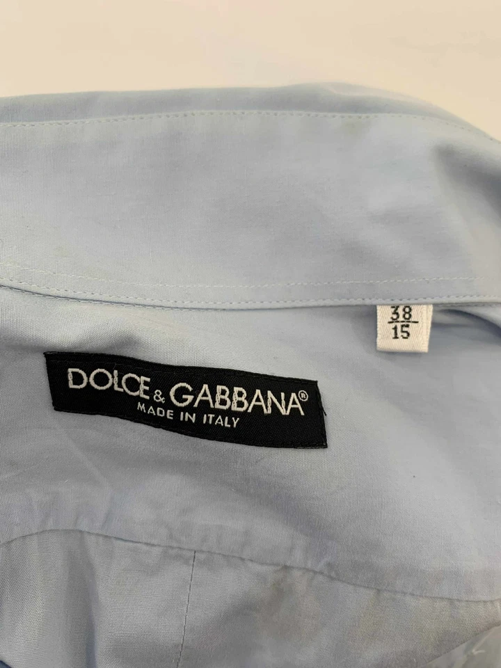 Camisa de vestir Dolce & Gabbana azul para hombre talla 15/38 hecha en Italia manga larga #C11 Foto 3 de 4