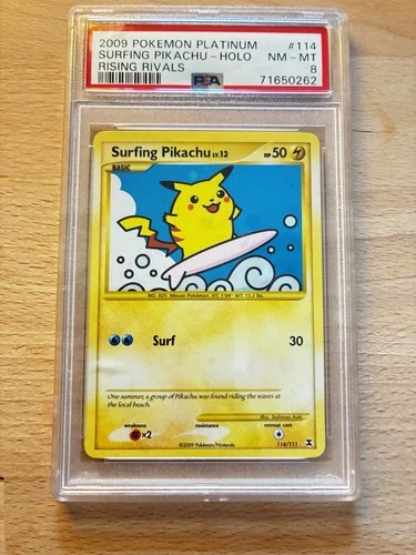 Pokemon Surfing Pikachu 114/111 Rising Rivals Holo PSA 8