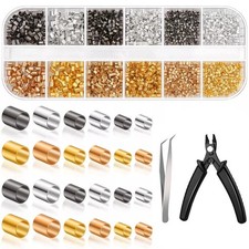 2200PCS Plated Copper Jewelry Crimping Beads Set With Crimping Plier Tweezers