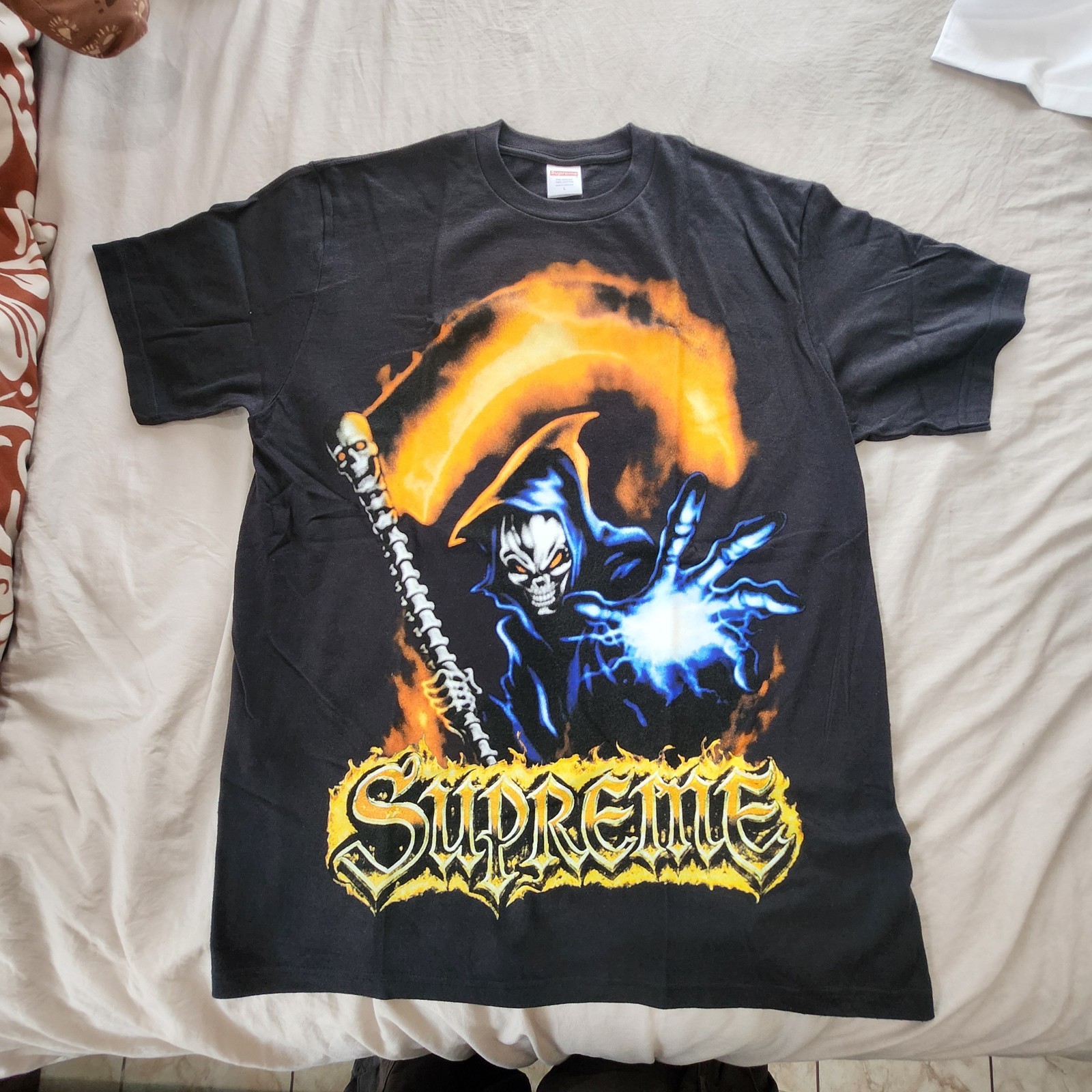 Supreme Men's Black Grim Reaper Graphic T-Shirt Size L Crew Neck Tee