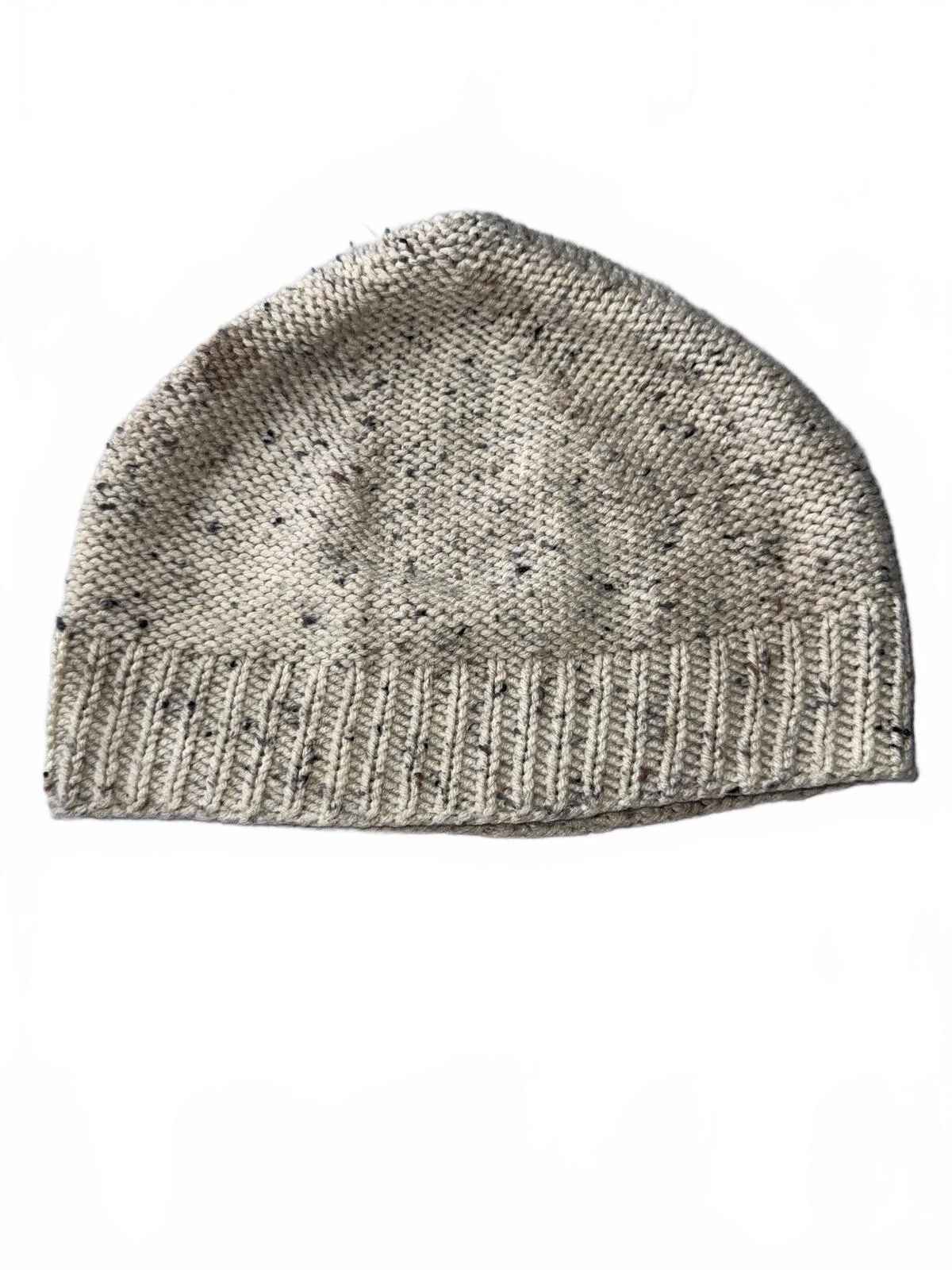 Hand-Knit Speckled Cream Beanie Hat