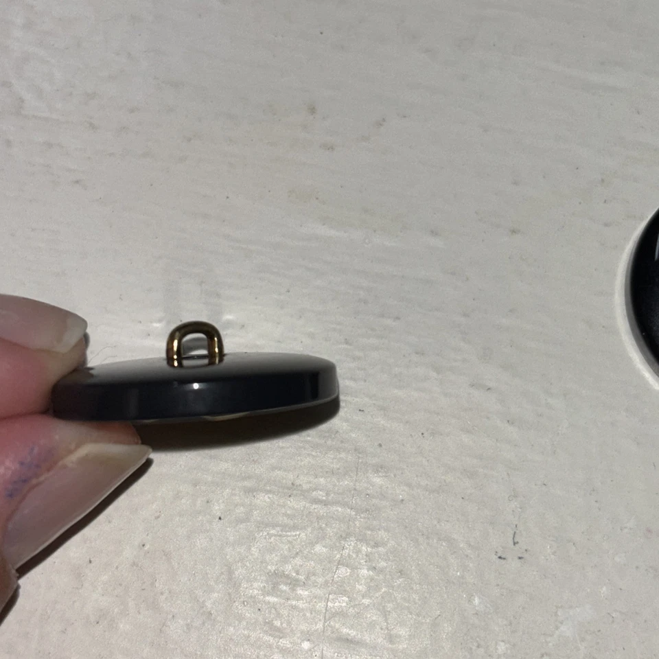 Tory Burch Logo Shank Buttons, Glossy Black W/ Gold Logo Set Of 2, 1 Inch Wide - Image 3 of 4