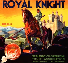 ROYAL KNIGHT Brand Original Fruit Crate Label - Redlands, California