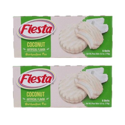 Fiesta Coconut Marshmallow Pies 2-Pack (Total 12 Pcs) Puerto Rican Sweet Snack