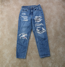 American Eagle Mom jeans Women's 4 Blue Denim Pants High Rise Ripped