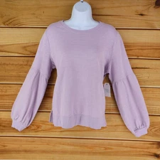 Time And Tru Balloon Sleeves Shirt Womens Size M Light Purple 100% Cotton NEW