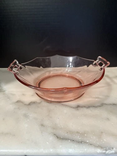 Pink Depression Glass Serving Bowl - Art Deco 10"