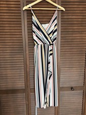 NEW LOFT Outlet Dress Multicolor Striped Sleeveless Belted XS V-Neck