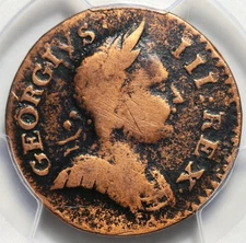 1775 Machin's Mills Halfpenny - Vlack 4-75A - Colonial Copper, PCGS - Fine Det