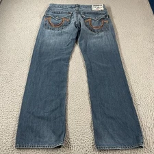 True Religion Section Straight Jeans Men’s Size 34 Blue Flap Pockets Fits 35x32