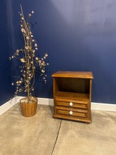 Vintage Oak Bedside Cabinet Table Double Drawer Cupboard Nightstand